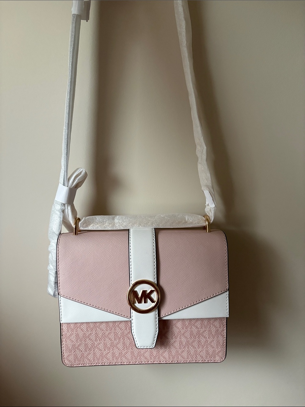 Michael Kors Pink and White MK Logo Crossbody